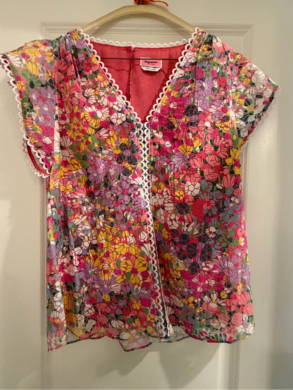 NWOT kate spade Pink Multi Floral Lace-Trim Mesh Blouse